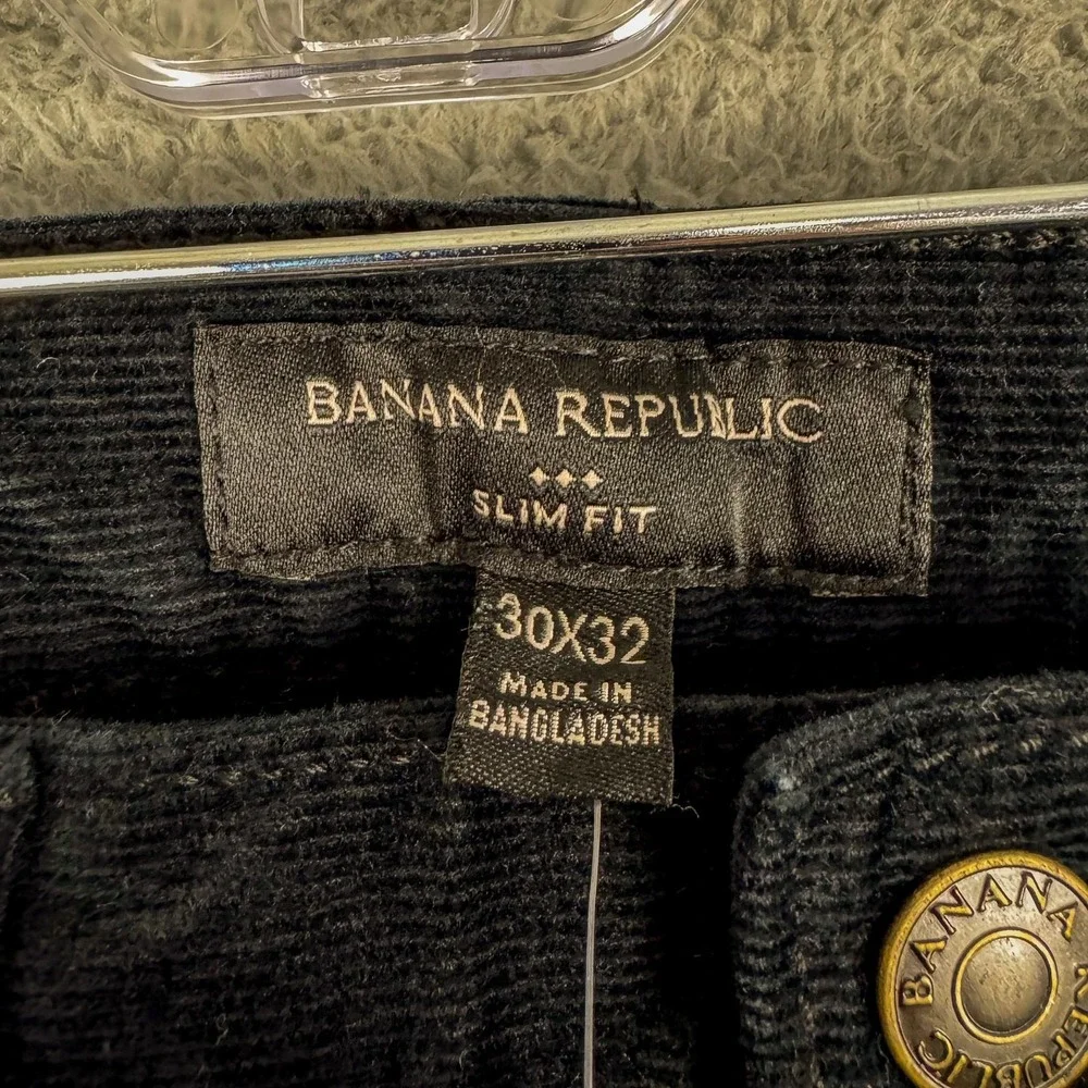 Banana Republic Corduroy Pants Mens 30x32 Black Slim Fit Washwell Stretch Casual